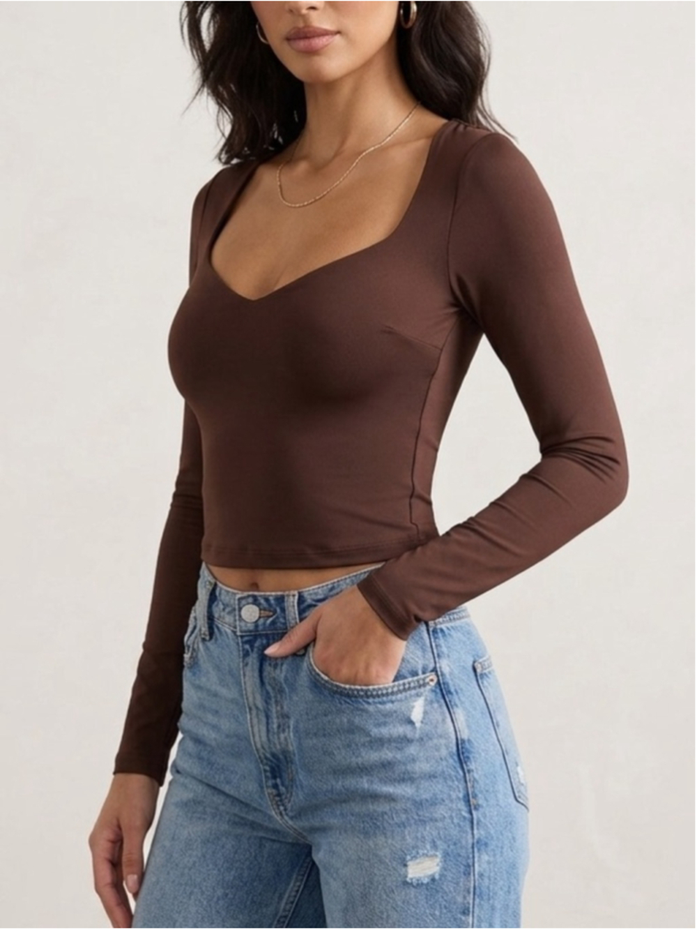 Meshki Long Sleeve Blouse Top Size Medium Brown